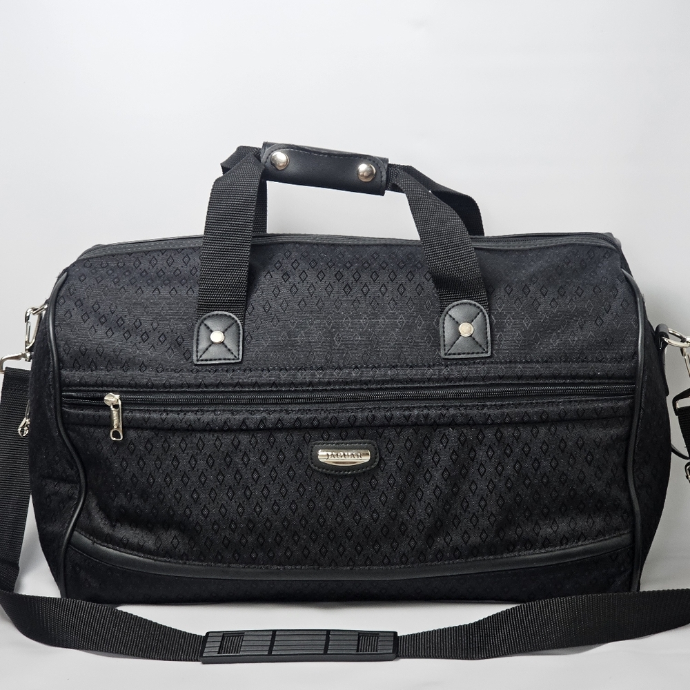 Jaguar Vintage Embossed Black Weekender Bag w/Detachable Shoulder Strap, EUC